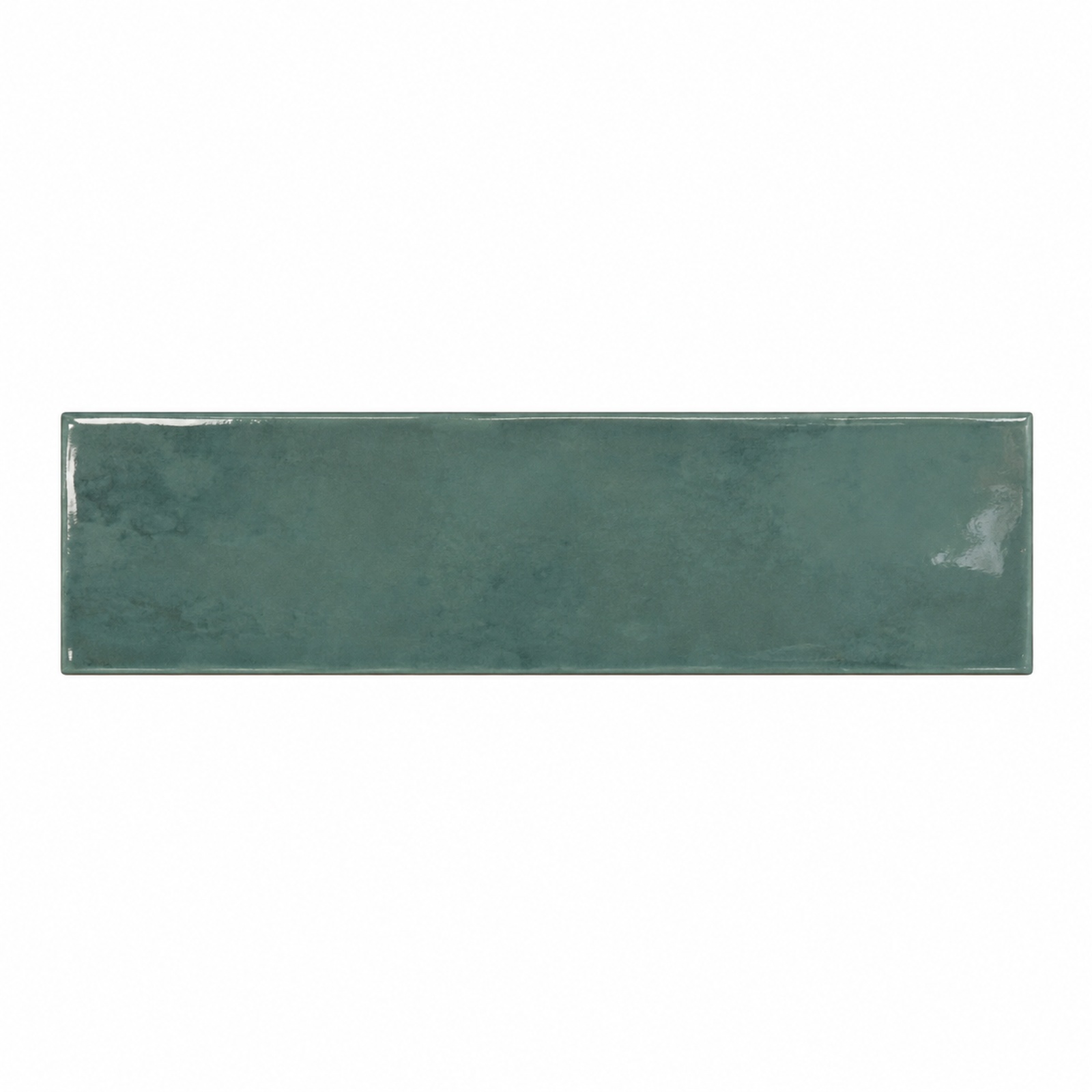 Losse Cifre Drop Emerald Glans tegel van 7,5 × 30 cm, recht van boven op wit, met een vergrijsde groentint, subtiele nuances en glanzend oppervlak.