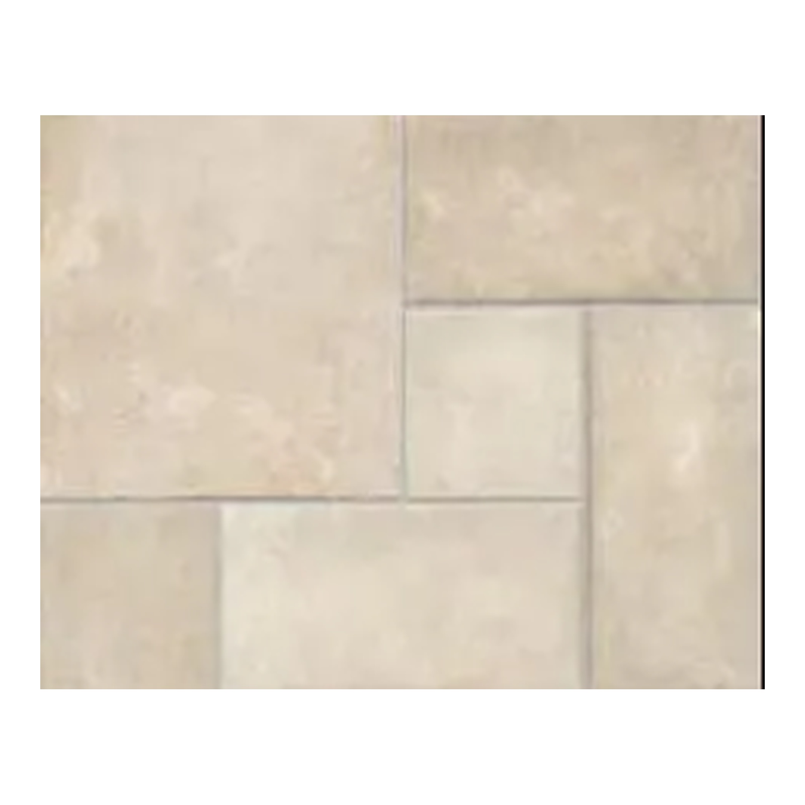 1. Beige vierkante en rechthoekige tegels in modulair legpatroon op witte achtergrond.