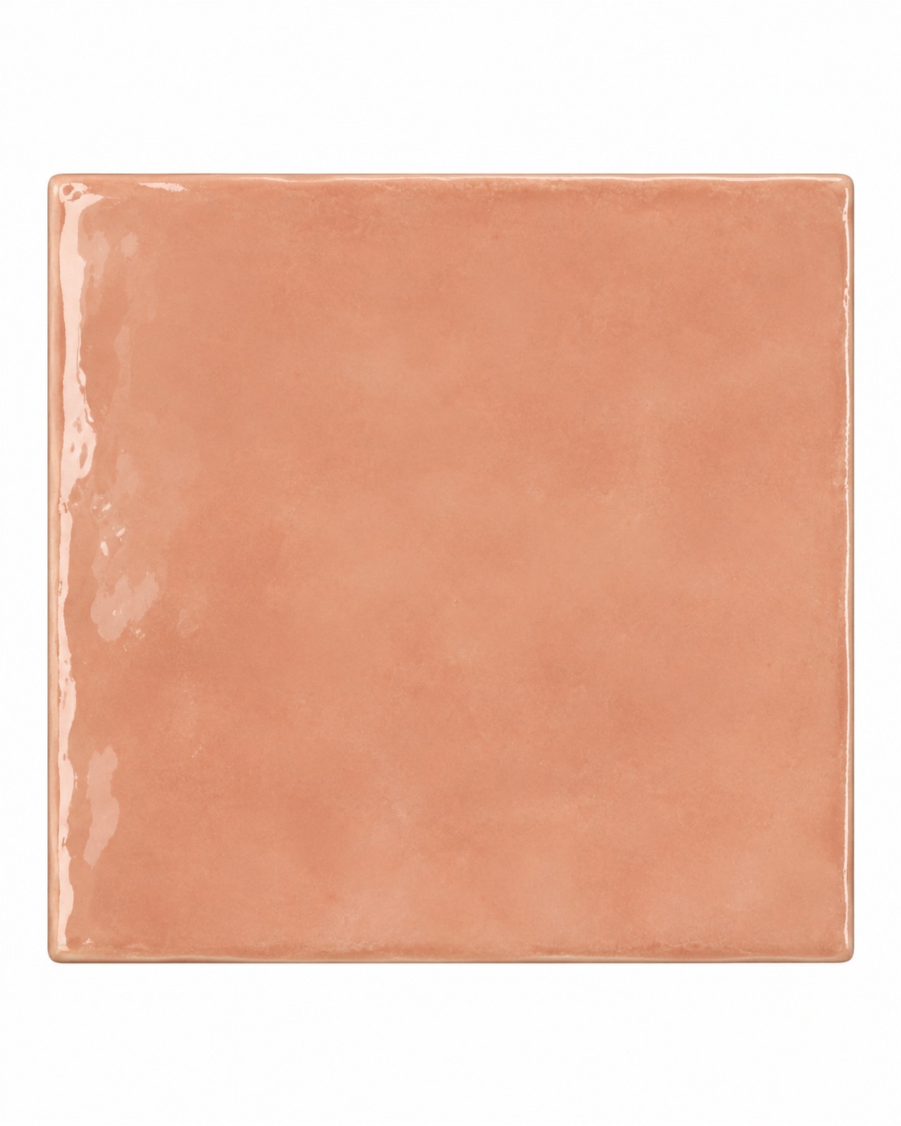 Mindelo Glans Laura Peach 13x13 glanzende perzikkleurige wandtegel op witte achtergrond