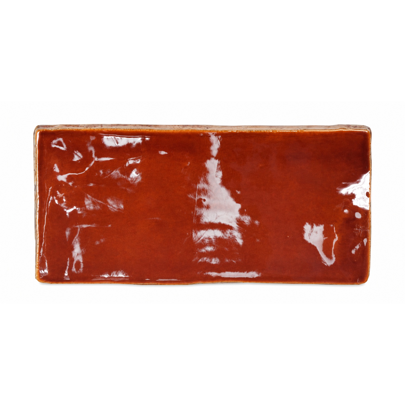 Life Fashion Cognac wandtegel 7,5x15 cm met glanzend roodbruin oppervlak op een witte achtergrond.